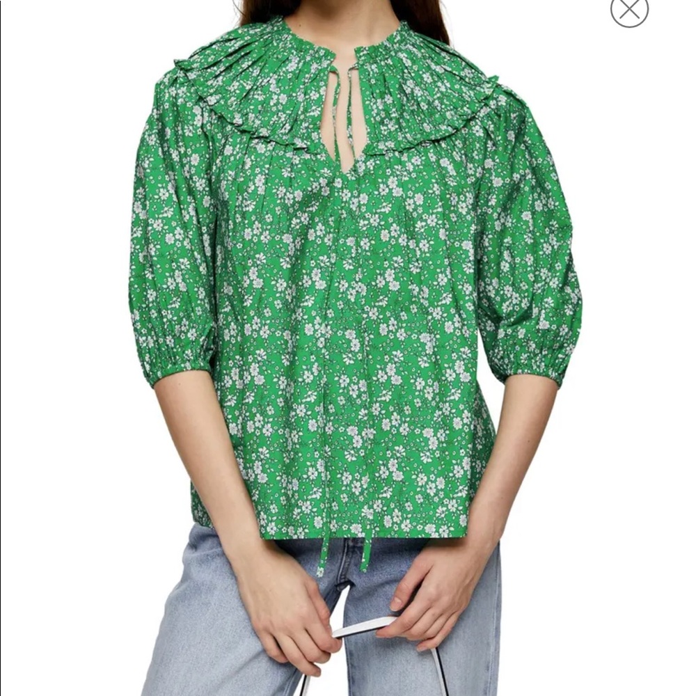 Topshop Floral Pleated Bib Blouse